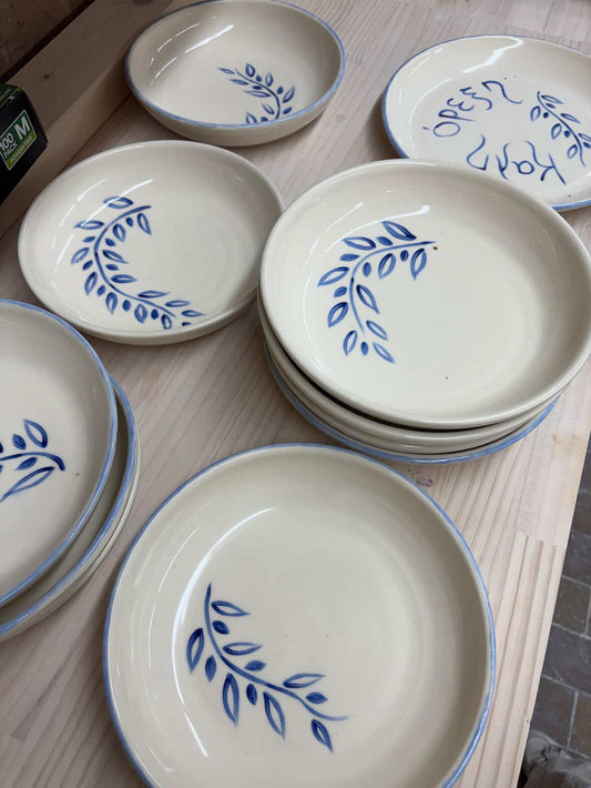 Olive Branch Bowl (blue painted edge)